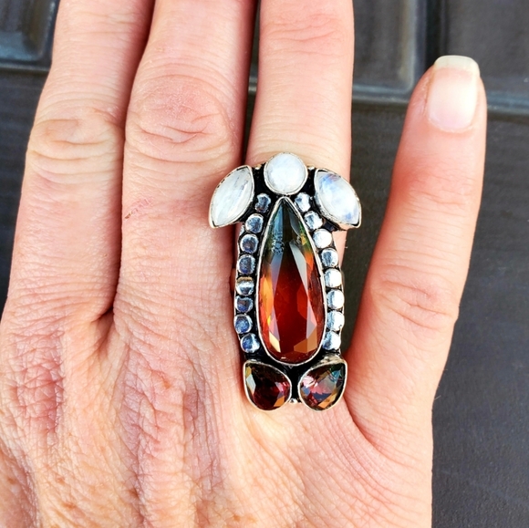 New Bi-Color Tourmaline and Rainbow Moonstone 925 Silver Ring. - Picture 11 of 14